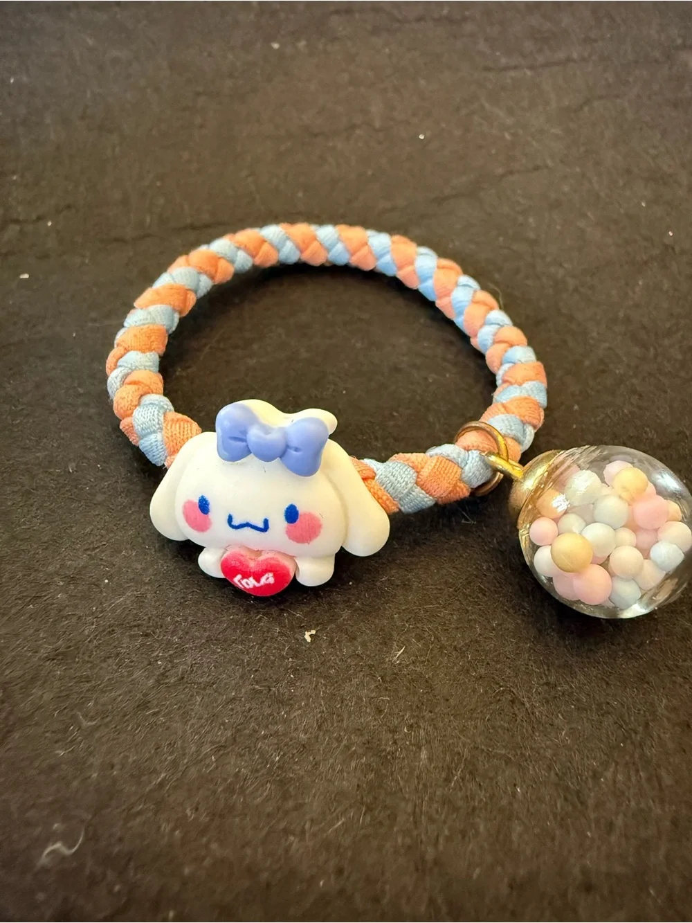 Braided Blue & Orange Kids Hair Tie with Cute White Character Charm